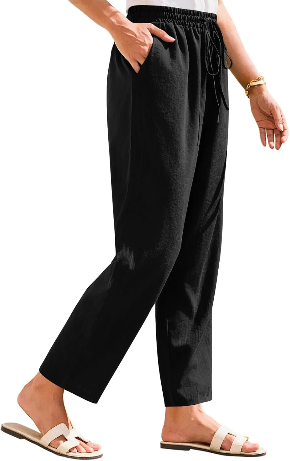 Yoga Pants for Women Business Casual, Womens Pants Casual Trousers Plus Size Linen Straight Leg Summer Low Rise