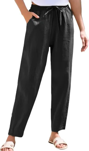 Yoga Pants for Women Business Casual, Womens Pants Casual Trousers Plus Size Linen Straight Leg Summer Low Rise