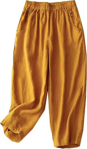 YRAETENM Wide Leg Pants for Women Baggy Elastic Waist Cotton Linen Pants Plus Size Palazzo Lounge Trousers with Pockets