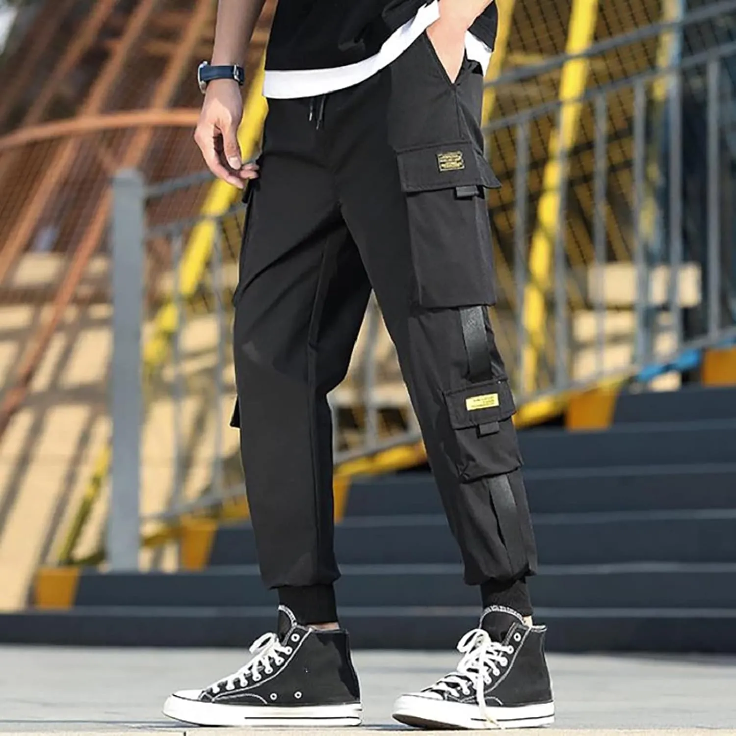 ZHUER Mens Chino Cargo Pants Slim Fit Casual Sport Jogger Pants Stretch Sweatpants Pockets Lightweight Outdoor Street Pants